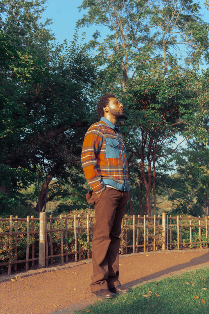 Orange Tartan w/ Denim Trucker Jacket